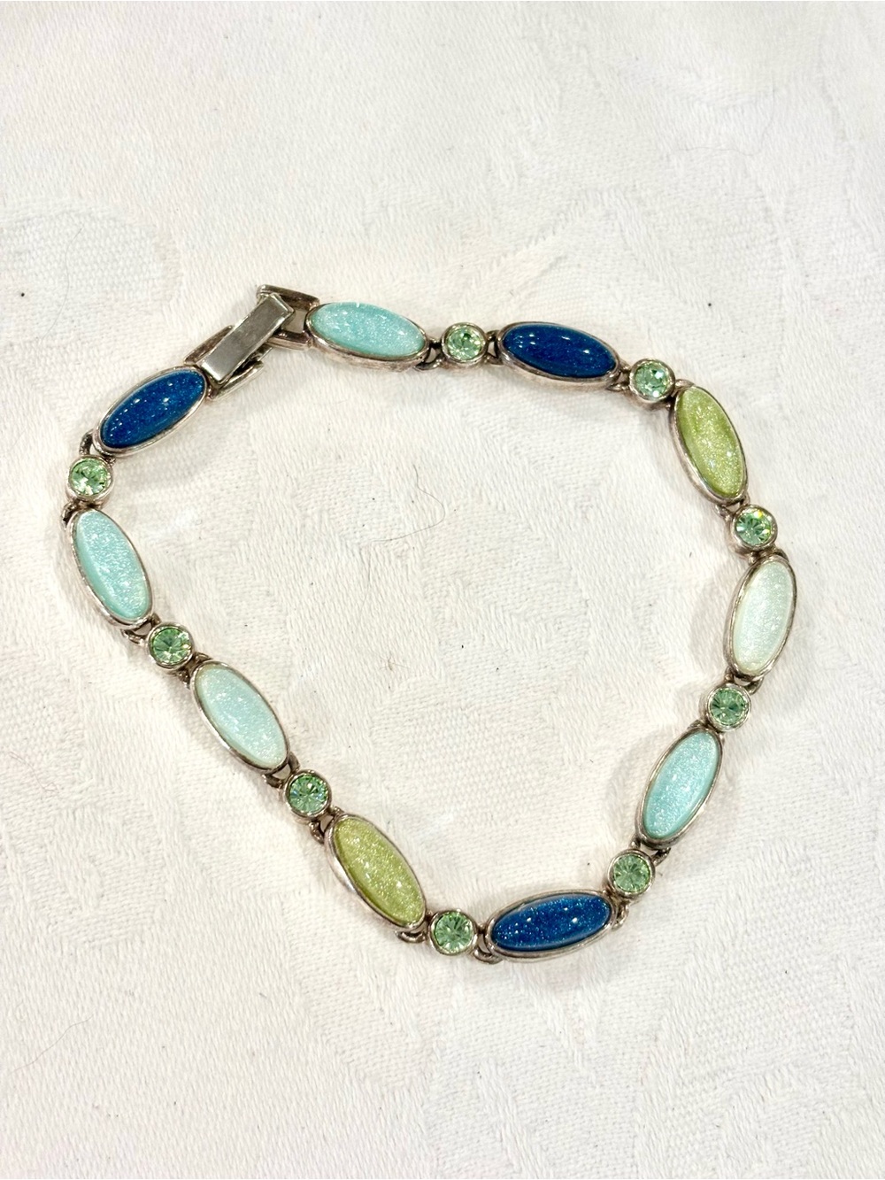 Liz Claiborne Enamel and Crystal Link Bracelet — Blue, Turquoise & Lime